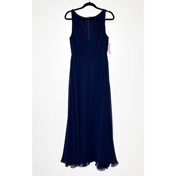 NWT After Six Chiffon Maxi Gown Women's Sleeveless V-Neck Navy Size 8 R - Picture 3 of 6